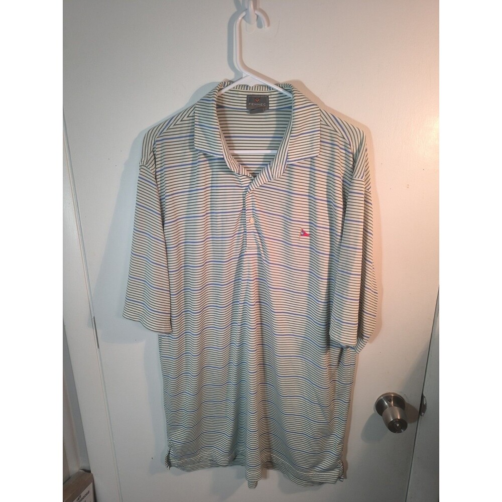 FENNEC Men Large Green Blue Striped Golf Polo Shirt Willowbend Country Club L